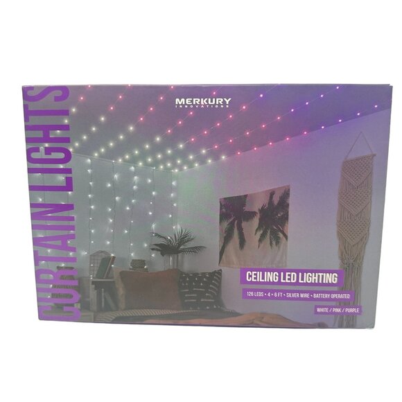 Curtain Lights Ceiling LED Lighting 7 Strands Battery Operated White Pink Purple - Picture 1 of 10